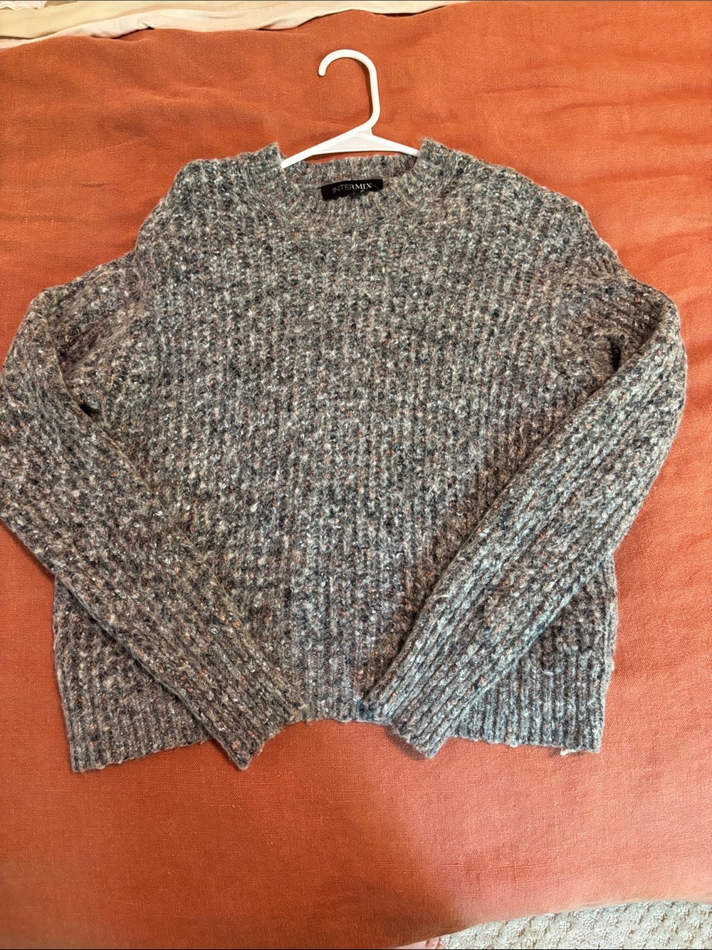 INTERMIX Multitone Gray Crewneck Ribbed Sweater